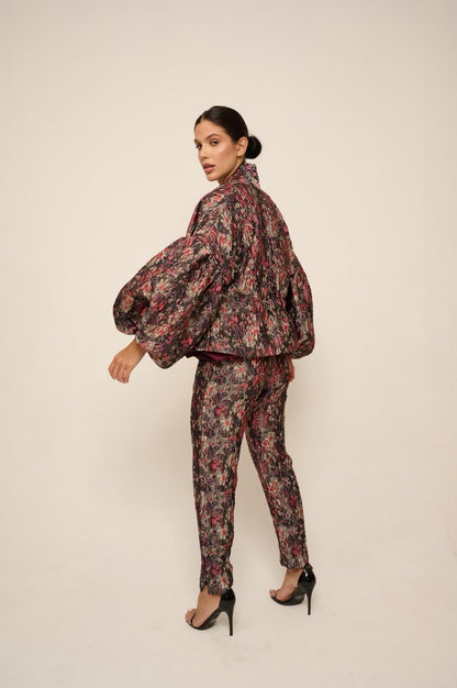Renata Jacket floral brocade with blush pink and cherry blooms